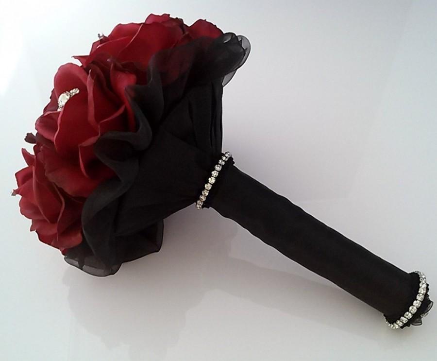 Mariage - Red Real Touch Rose Wedding Bouquet-Red Bridesmaid Bouquet-Red Wedding Bouquet