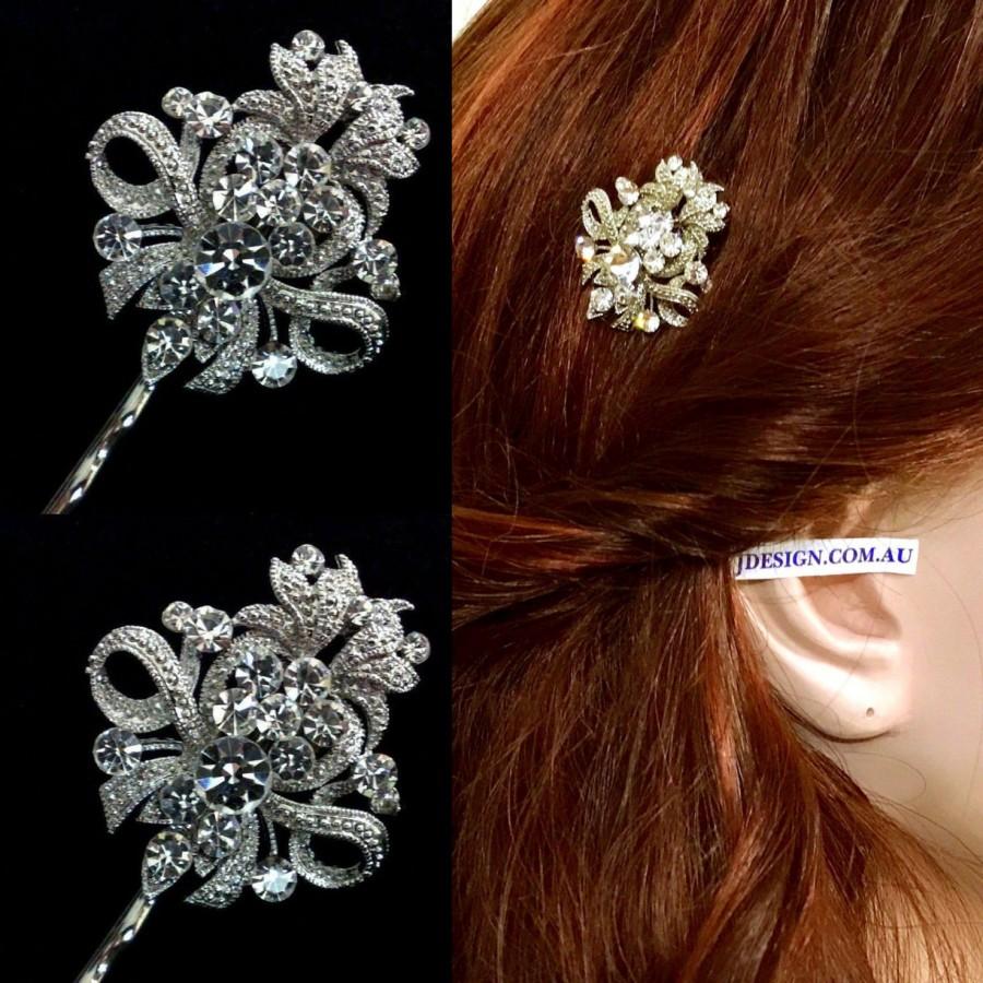 Mariage - Bridesmaid Hair Pin Set of 3, Crystal Bridal Hair Jewelry, Bridal Hair Pin, Wedding Headpiece, Fleur De Lis Pin, Bridesmaids Gifts, ROYCE