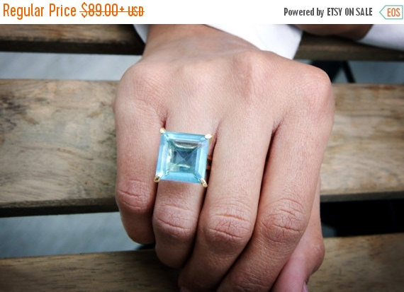 Mariage - CYBER MONDAY SALE - topaz ring,blue topaz cocktail ring,square ring,gemstone ring,semiprecious ring,natural stone ring