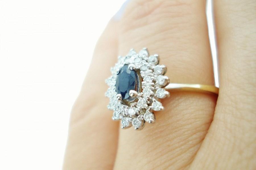 Wedding - Sapphire Ring, Sapphire Engagement Ring, Sapphire and Diamond Ring, Vintage Sapphire Ring, Art Nouveau Ring, Weddings, Fast Free Shipping