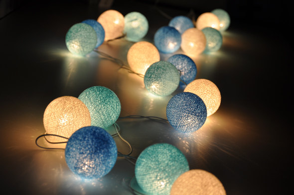 زفاف - 35 Bulbs Sky Blue tones cotton ball string lights for Patio,Wedding,Party and Decoration