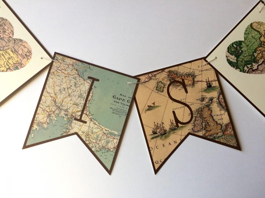 Свадьба - Map Banner, Travel Banner, Bridal Shower Banner, Bridal Shower Map Banner, Travel Theme Banner, Map Bunting, Vintage Map Banner