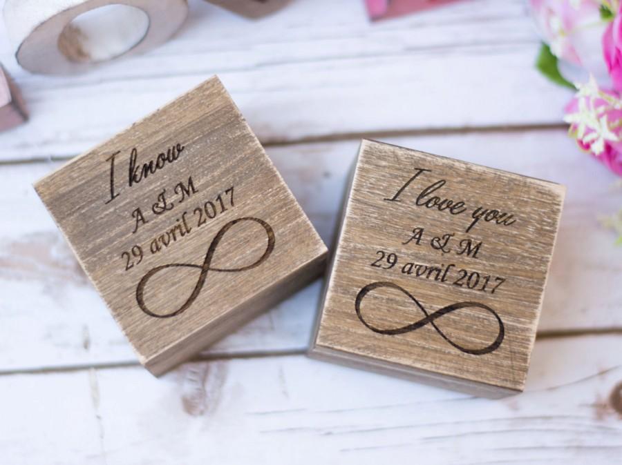 Mariage - Wedding Ring Box Rustic Wedding wooden ring Box Ring Bearer Ring Holder Personalized Ring Boxes Set of 2 Infinity Ring Box