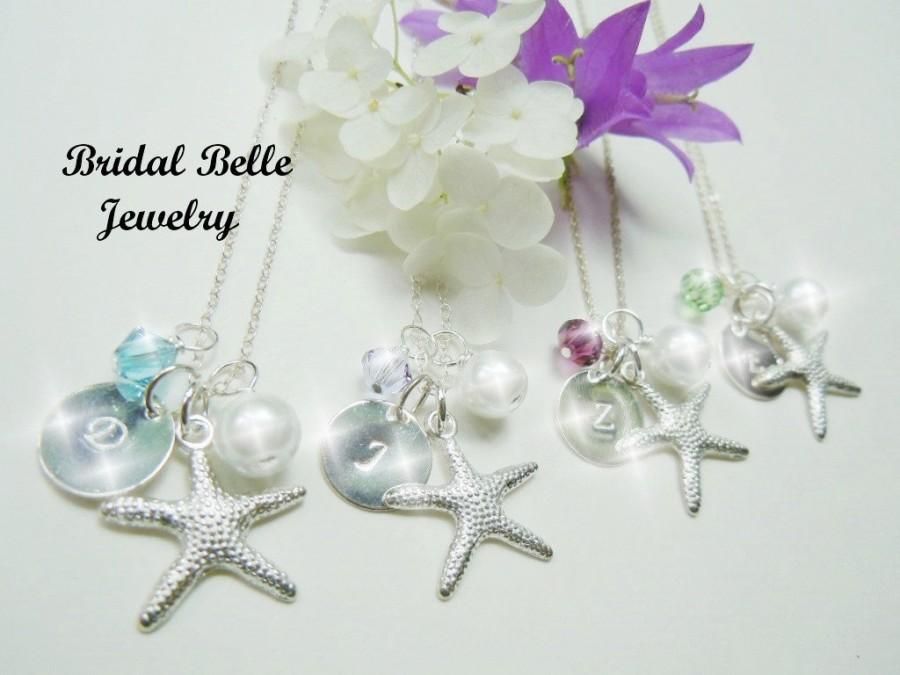 Mariage - Beach Wedding Jewelry Personalized Birthstone Bridesmaid Necklaces Wedding Jewelry Starfish Necklace Destination Wedding Jewelry