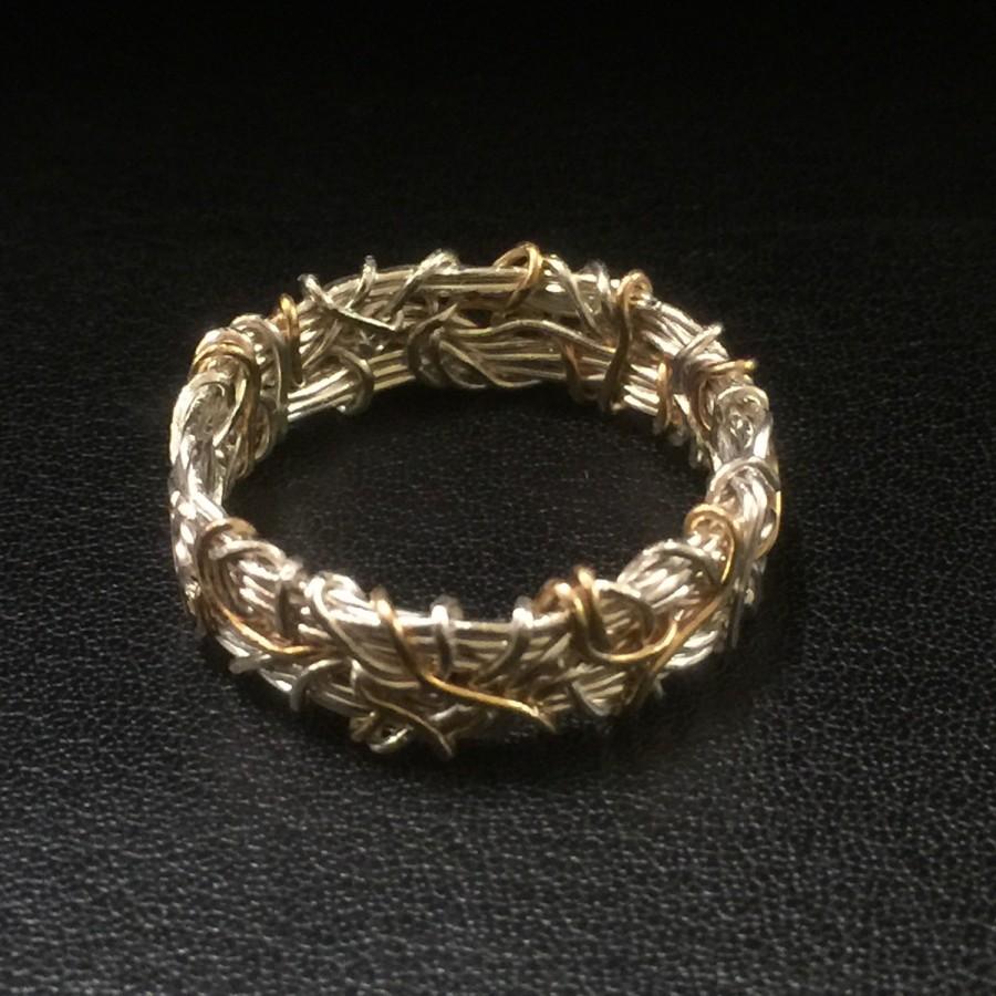 Mariage - Crown of Thorns 14K Wedding Band, Coiled Wedding Band, Gold and Silver Wedding Band, Oxidized Silver Wedding Band, 6mm Wedding Band