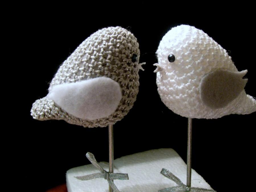 Mariage - Cake Toppers white and silver / Bird Cake Topper / wedding cake decoration / Wedding Cake Topper, Wedding Doves, Bird Cake Decor, Love Birds