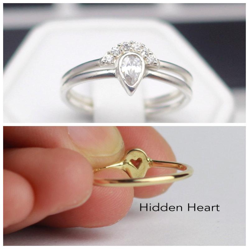 Wedding - Pear Diamond Engagement Ring, Pear Engagement Ring, Pear Diamond Ring, Tiny Diamond Ring, Thin Diamond Ring, Christmas Gift
