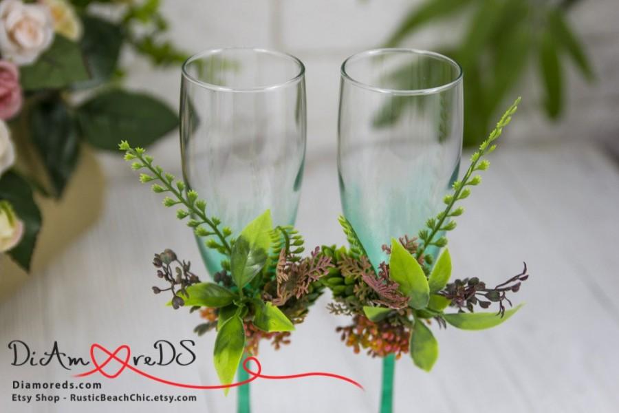 Mariage - Green Bouquet Toasting Flutes