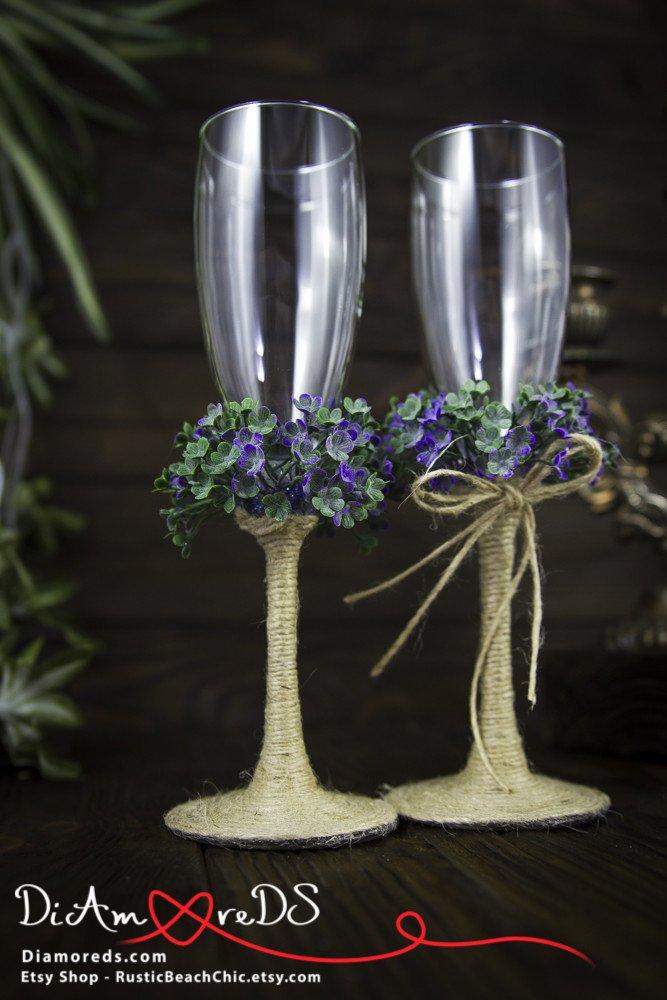 Hochzeit - Floral Greenery Toasting Flutes