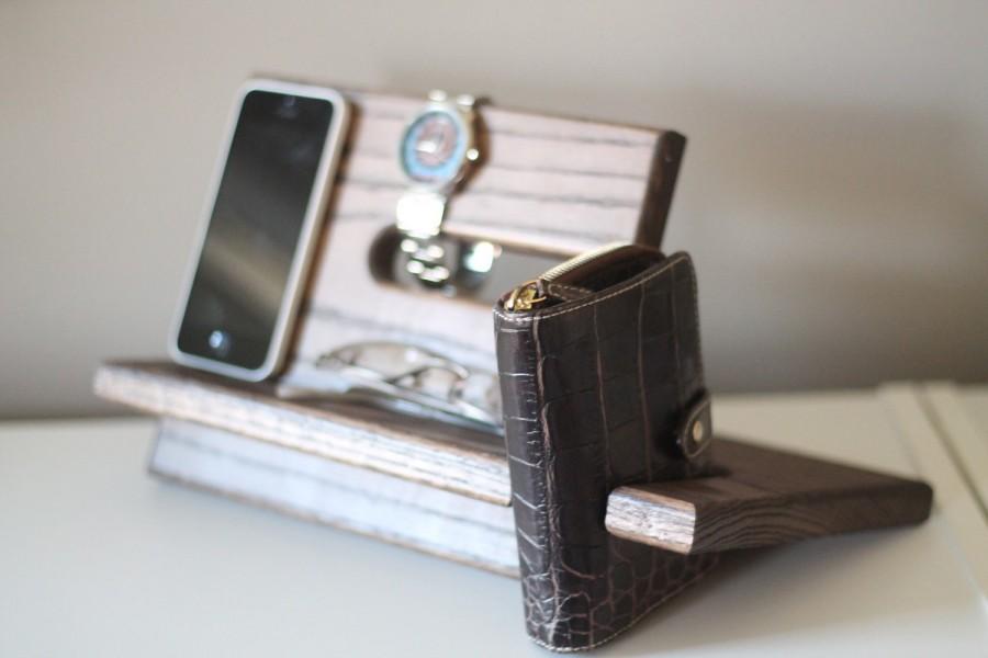 Wedding - Large Wallet Model C Apple Watch Night Stand Oak Wood Valet iPhone Galaxy Charging Stand Nightstand Dock Graduation Father's Day Birthday