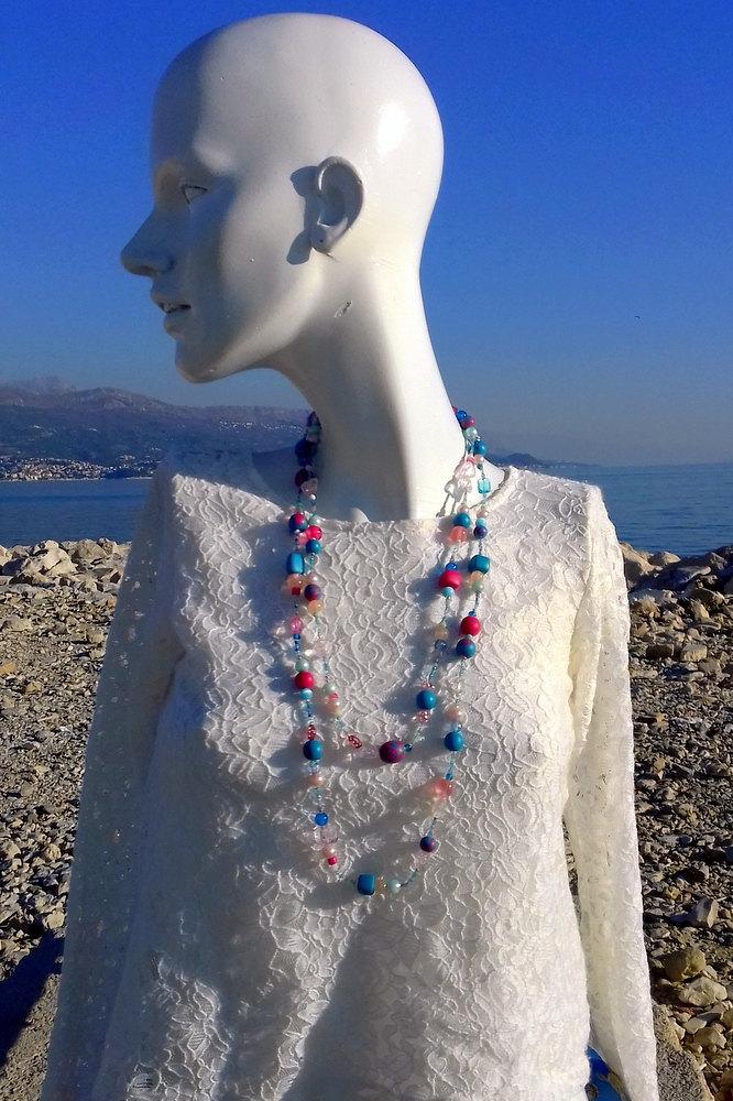 زفاف - Beaded necklace, chunky necklace, multistrand necklace, colorfull necklace, eco friendly, polymer clay, gift for woman, springtime jewelry
