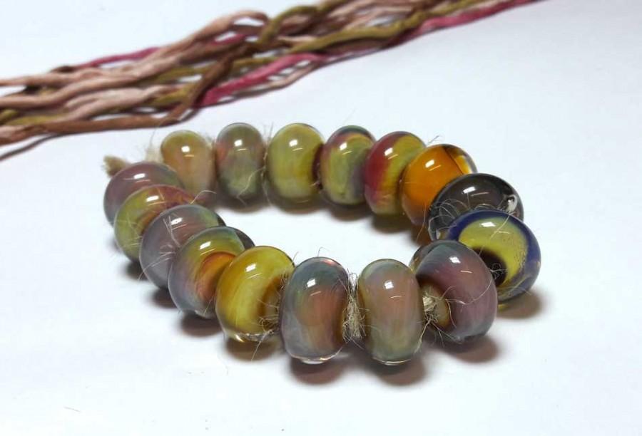زفاف - Lampwork  Glass bead handmade  Beads mango yellow pink brown.