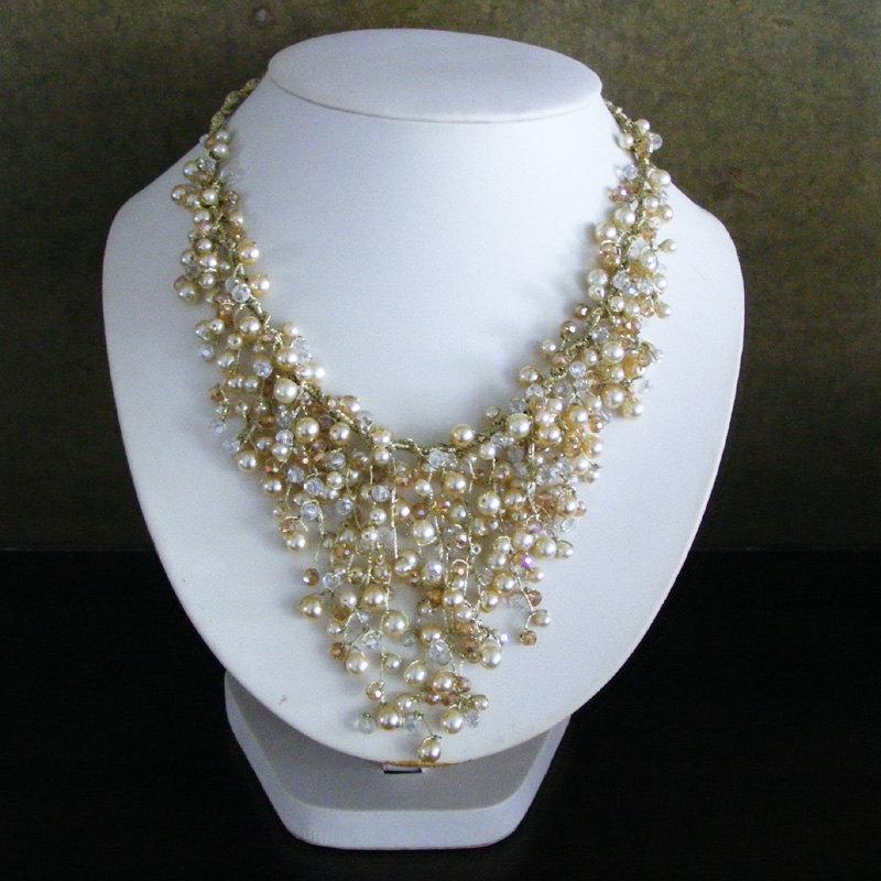 زفاف - Champagne Bridal Jewelry Set - bib necklace and earrings