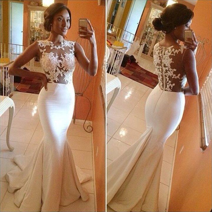 Mariage - Lace Crochet Backless Mermaid Long Wedding Party Dress