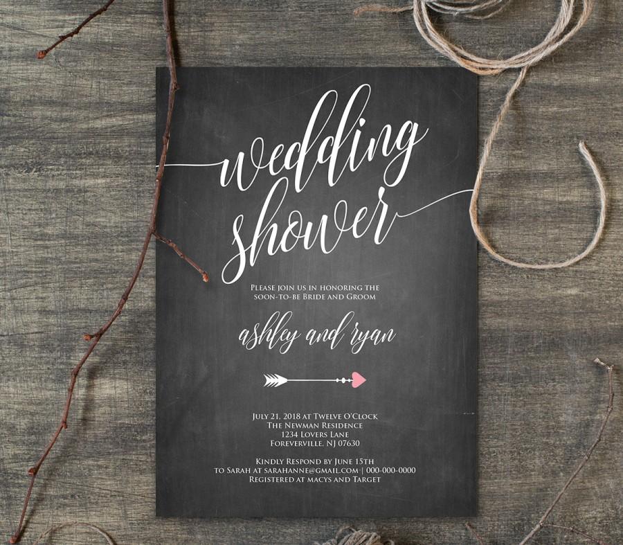 Hochzeit - Wedding Shower Template, Couples Shower Invitation, Instant Download, Printable Rusic Chalkboard Shower Invite, Editable PDF Template 