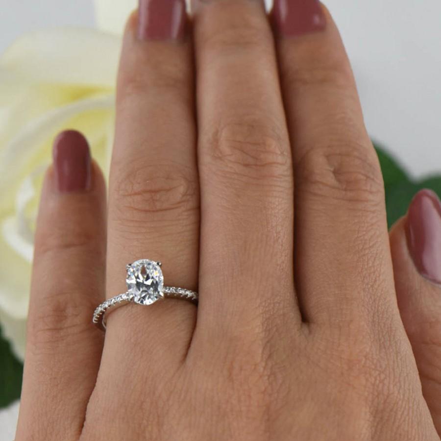 زفاف - 1.25 ctw Oval, Accented Solitaire Wedding Ring, Half Eternity Bridal Ring, Man Made Diamond Simulants, Engagement Ring, Sterling Silver