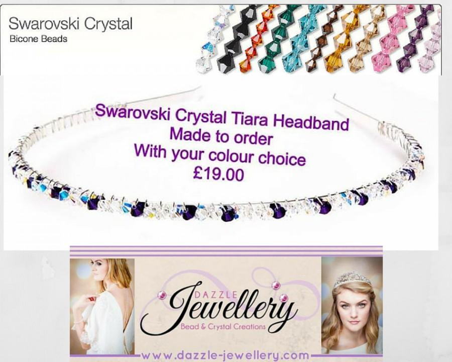 Mariage - Swarovski crystal tiara headband. Blush pink, blue, red, purple, Bridesmaid or Flower girl, hair band, crown, headdress, prom hair accessory