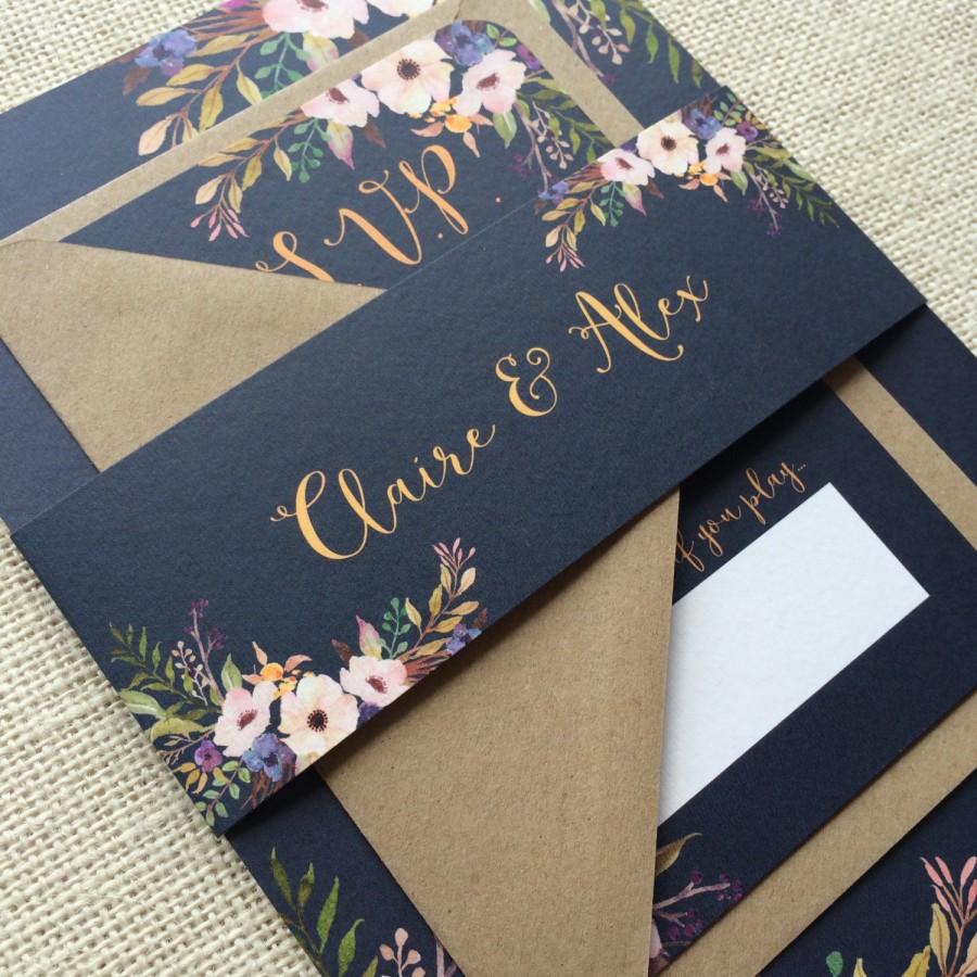 Hochzeit - Floral Bloom Wedding Invitation with matching RSVP - SAMPLE