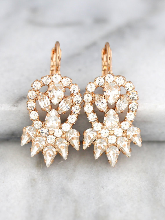 Wedding - Bridal Earrings, Bridal Clear Crystal Earrings, Crystal Drop Earrings, Swarovski Crystal Earrings, Bridesmaids Earrings, Rose Gold Earrings