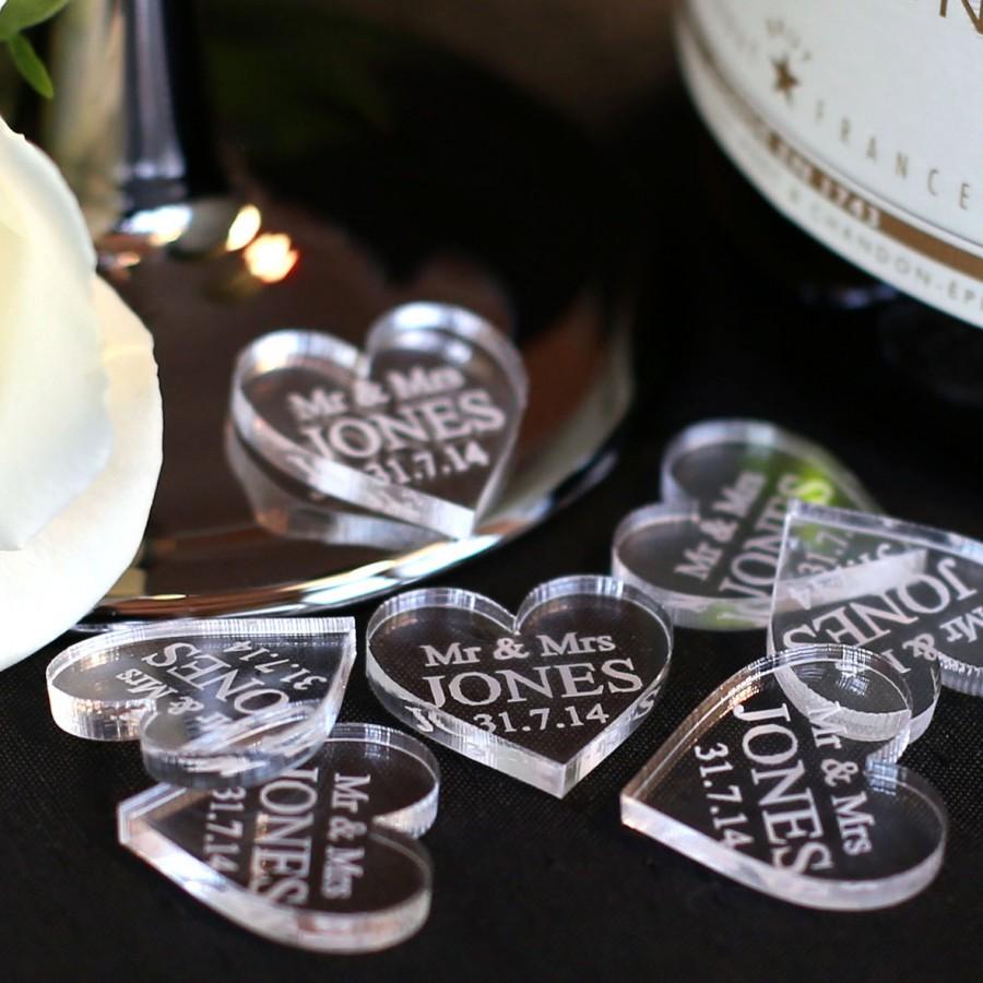 Hochzeit - Wedding Hearts Table Decor Personalised Mr & Mrs Love Heart Wedding Table Decoration Favours 3mm Clear