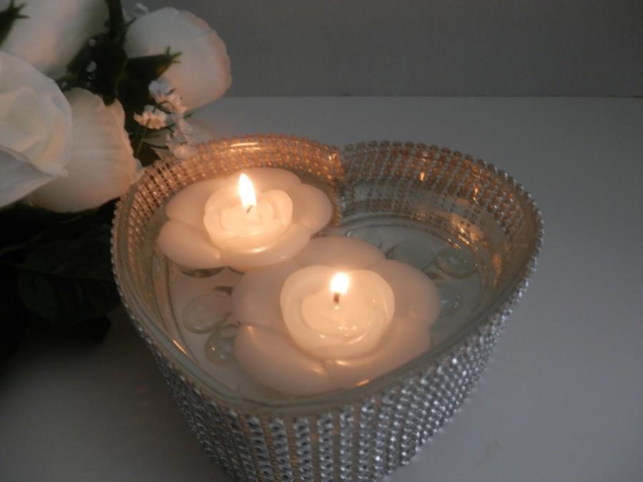 زفاف - Wedding centerpiece floating candle holder,Wedding decor, RhinestonesWedding decoration, Heart shape candle holder, Heart shape flower vase
