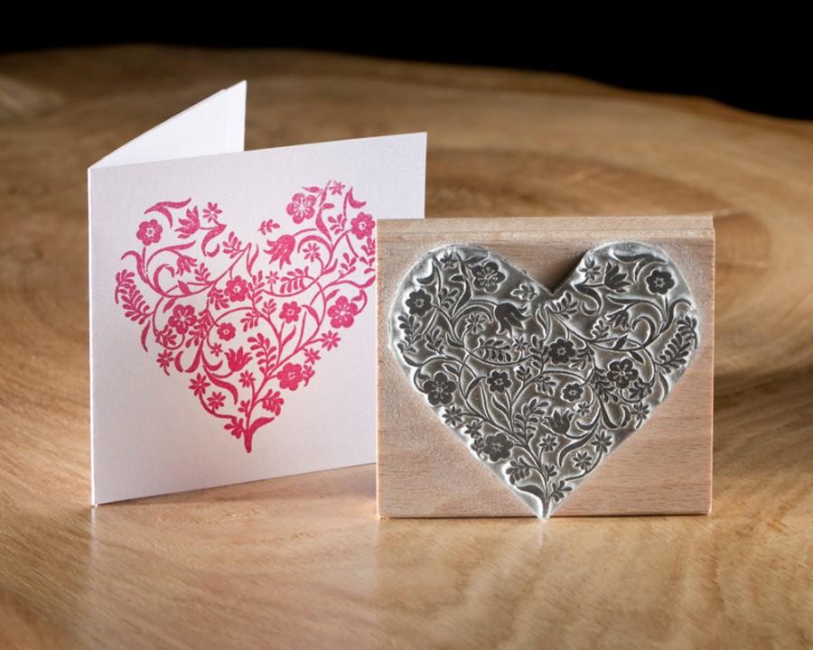Hochzeit - Wedding Rubber Stamp Small Flowery Heart