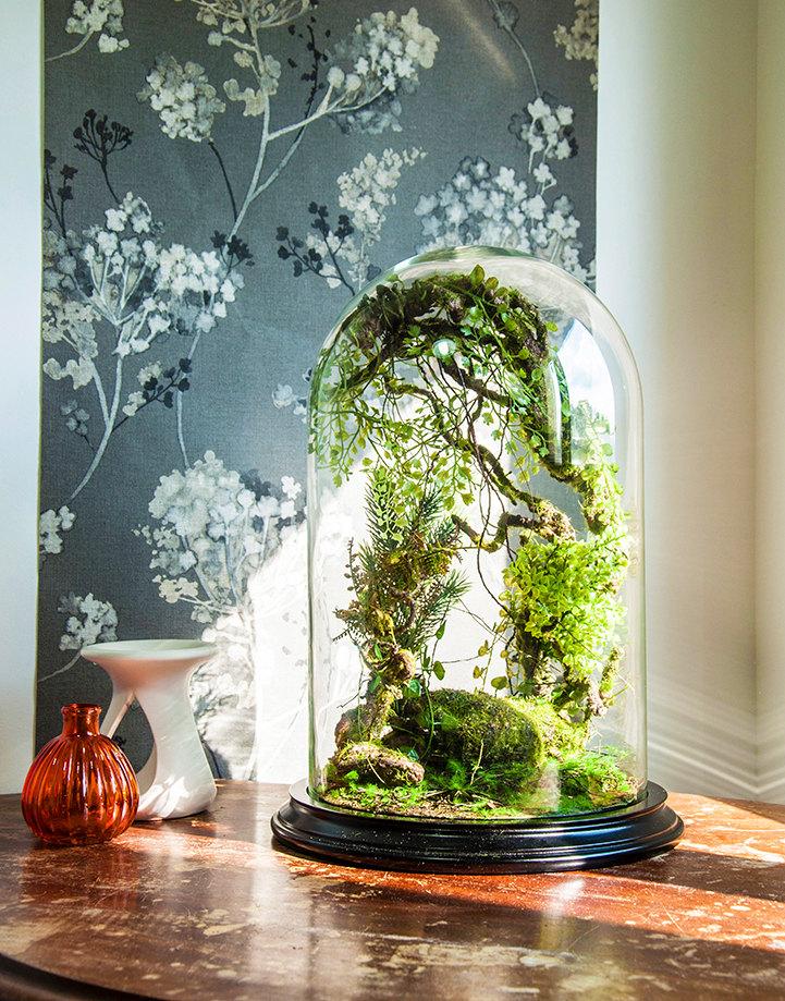 Mariage - Forest terrarium of artificial plants, Cabinet of curiosity, dome Bell glass, anniversary gift wedding, Christmas decoration