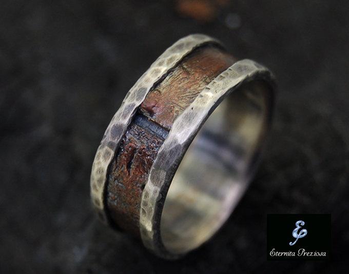 Wedding - Mens wedding Ring, Mens Engagement Ring, Mens Wedding Band, Men's band Ring, Unique mens ring, Engagement Ring , Rustic copper ring