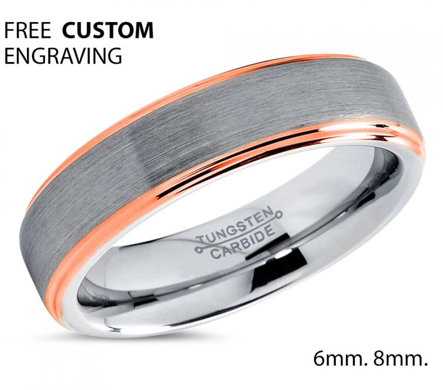 Wedding - Tungsten Wedding Band,Tungsten Wedding Ring,Anniversary Band,Grooms Ring,Engagement Band,Handmade,His,Hers,Custom,6mm 18k Rose Gold Ring