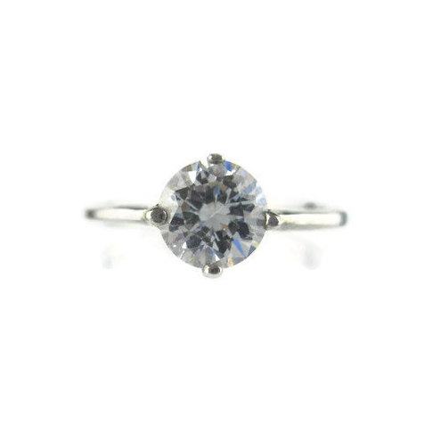 Mariage - Vintage CZ Solitaire Sterling Silver 925  Ring Size 5