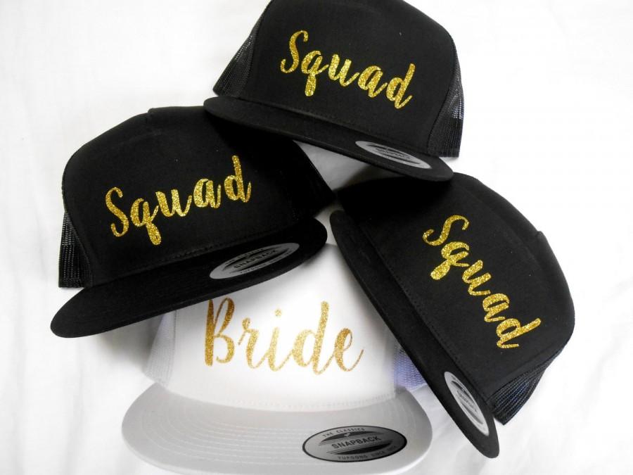 Wedding - BRIDE SQUAD HATS, Bride's Squad, Squad Hats, Bride Hat, Bachelorette Party Snapbacks, Squad Snapback Hats, Bride Tribe Snapback, Bridal Hats