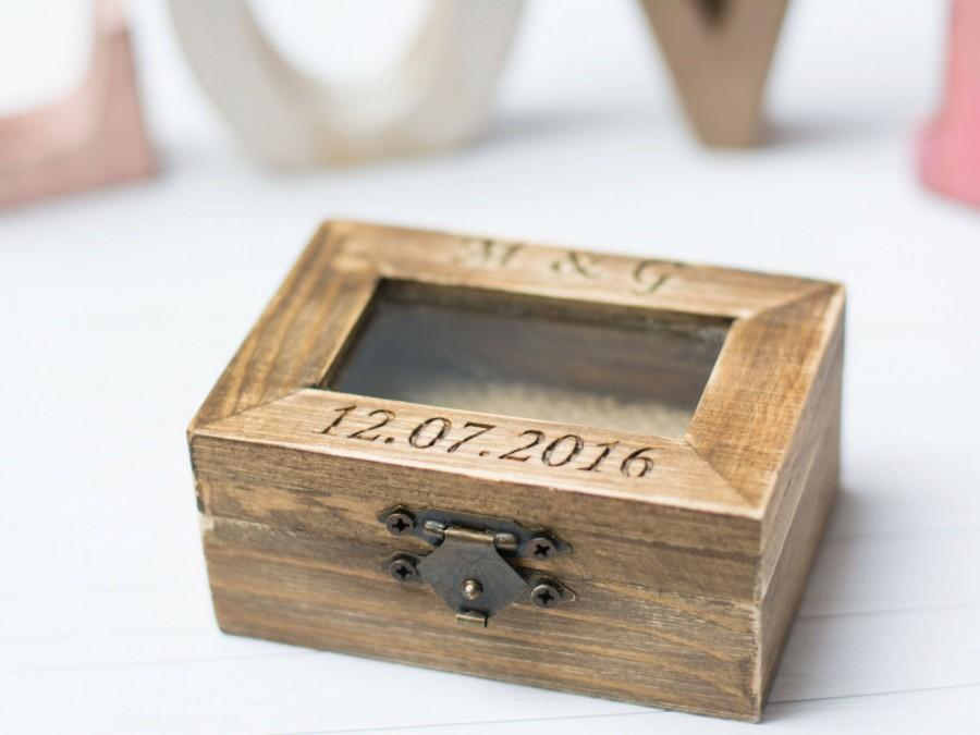 Mariage - Personalized Ring Box Glass Ring Box Wedding Ring Box Bearer Rustic Ring Holder Lace Burlap Ring Box