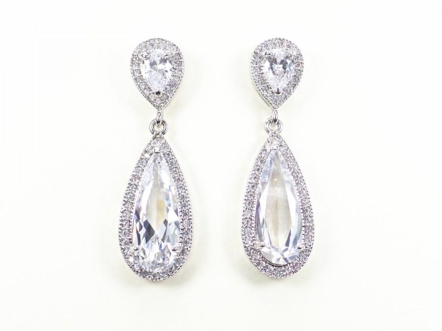 Mariage - Bridal Earrings,Wedding Earrings,Bridal Jewelry Crystal Earrings Bridesmaid Earrings Rhinestone Earrings Cubic Zirconia earrings