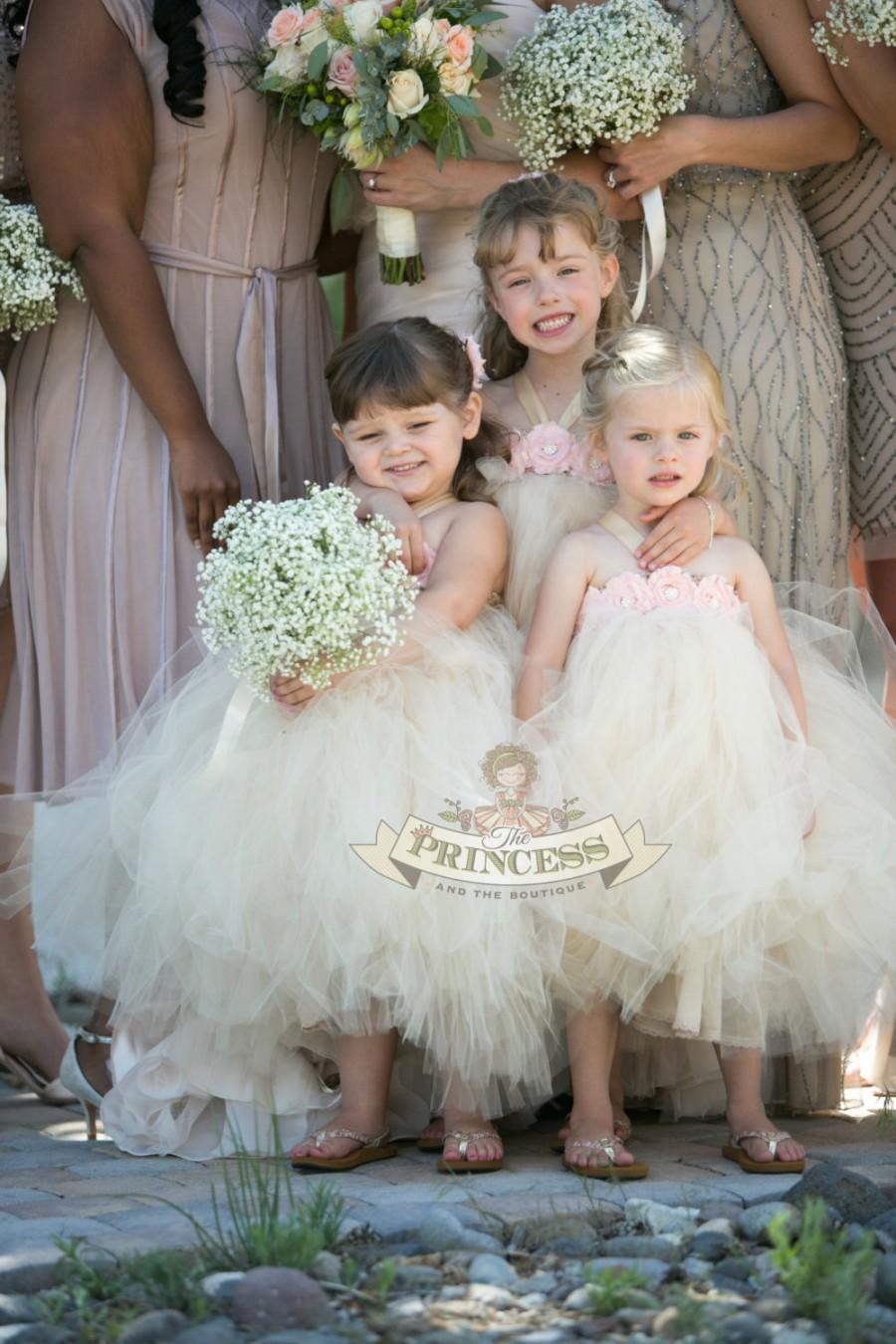 Свадьба - flower girl dress, flower girl dresses, tutu dress, champagne dress, toddler dress, child dress, baby dress, birthday dress, baptism dress