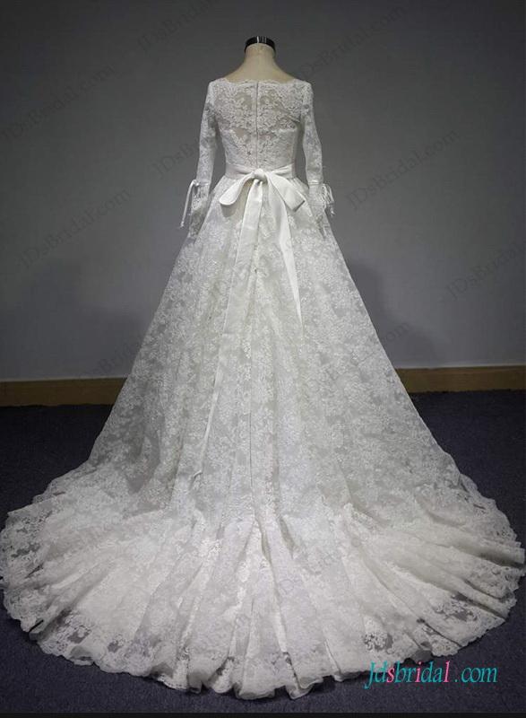 زفاف - Vintage modest 3/4 sleeves princess lace ball gown