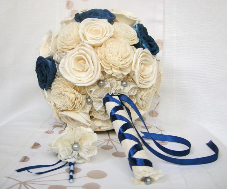 Hochzeit - Bridal Bouquet "Blue", Wedding Cream /Blue  Bouquet, Sola flowers