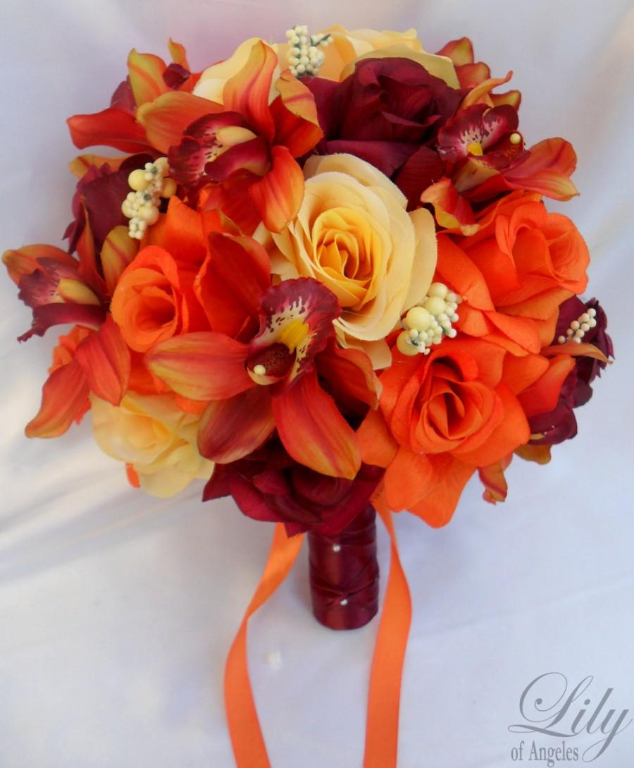 Mariage - Silk Flower Wedding Bouquet Silk Wedding Arrangements Artificial Bridal Bouquets Silk Bridal Bouquet Silk Flowers  "Lily of Angeles" ORYE03