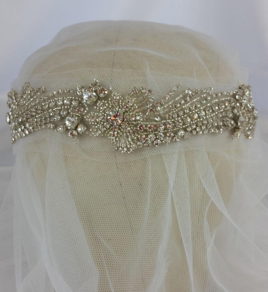 Hochzeit - Handcrafted Bridal Rhinestone headband Veil - Art Deco Bride - Vintage style