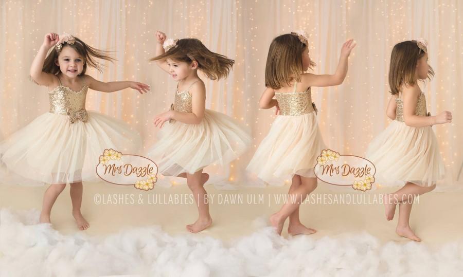 Mariage - Ivory flower girl dress, Ivory Gold Dress, Gold Sequin Dress, Ivory Flower Girl Dress,Rustic Dress,Birthday Girls Dress,Cream Girls Dress