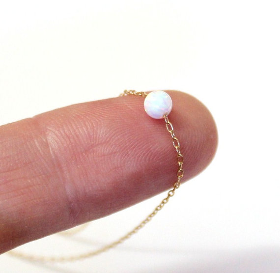 Mariage - White Opal Necklace, Sterling Silver, Opal Bead Necklace, Tiny Opal Necklace, Ball Necklace, Dot Opal Necklace