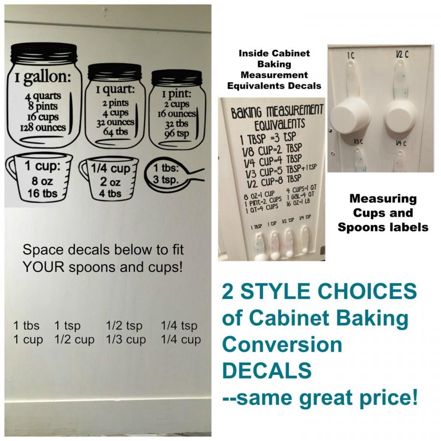 زفاف - Baking Measurement equivalents Vinyl Wall Decal Sticker, Baking measuring cups & spoons decal,  Kitchen cabinet measurement conversion decal