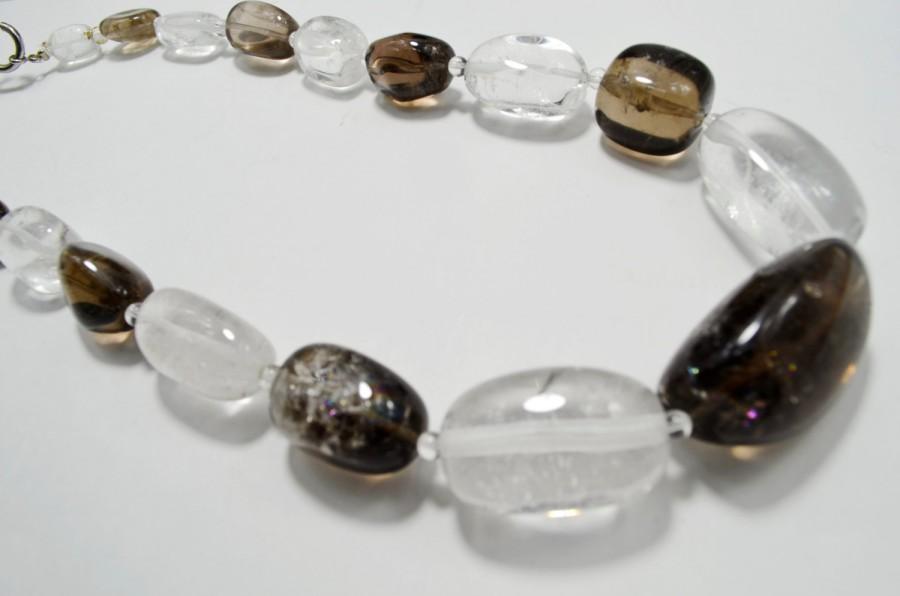 Свадьба - Modern Smoky and Rutile Quartz Crystal Statement Big Bold Chunky Necklace, Genuine Gemstone Beaded Fashion Brown Necklace, Valentine's Gift