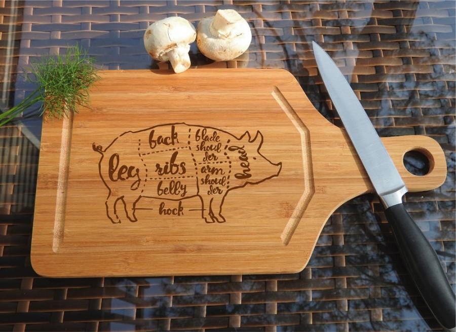 Hochzeit - ikb322 Personalized Cutting Board Wood pig pork butchering meat restaurant kitchen