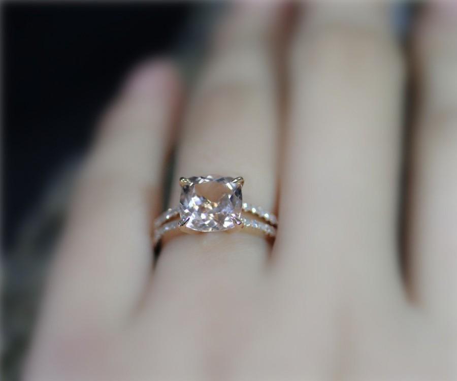 Mariage - 2.5ct Cushion Cut Natural VS Morganite Ring Solid 14K Rose Gold Ring Diamond Ring Wedding Ring Promise Ring Anniversary Ring Engagement Ring