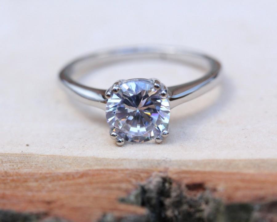 زفاف - 1.5ct Lab Diamond solitaire ring in Titanium or White Gold - engagement ring - wedding ring - handmade ring