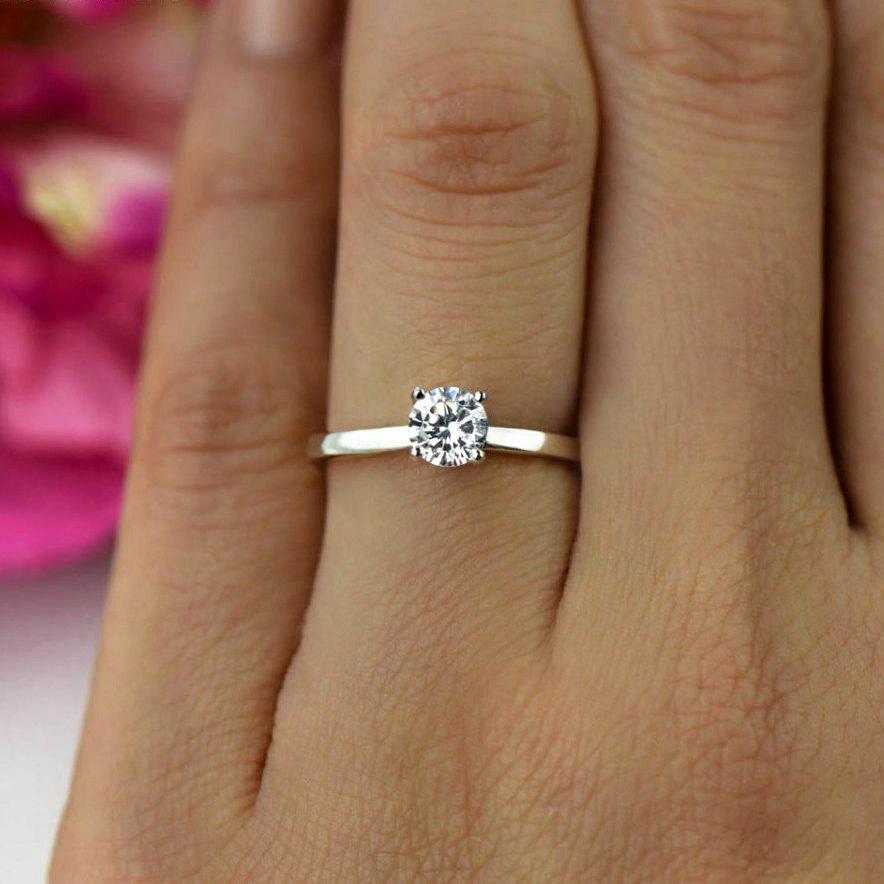 زفاف - 1/2 ct Promise Ring, Engagement Ring, Classic Solitaire Ring, Round Man Made Diamond Simulant, Wedding Ring, Bridal Ring, Sterling Silver