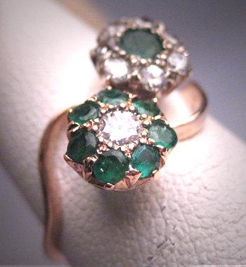 Mariage - Antique Emerald Diamond Wedding Ring Vintage Victorian Art Deco 1930's