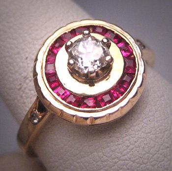 Mariage - Antique Ruby Diamond Wedding Ring Vintage Art Deco 1930 Engagement .42ctw