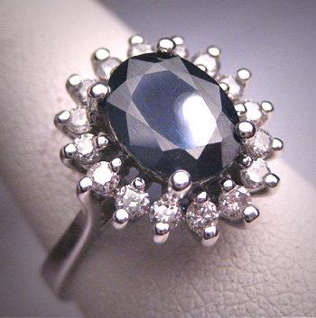 Wedding - Antique Royal Sapphire Diamond Wedding Ring Vintage Deco Engagement 1950