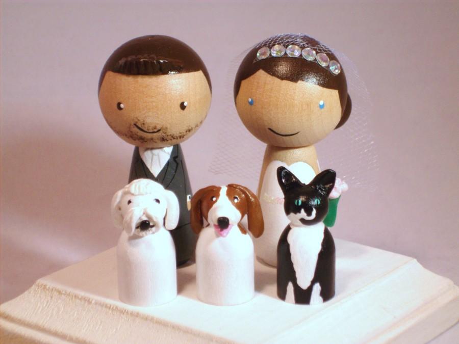 Hochzeit - Custom Cake Kokeshi Toppers with Three Pets Fully Customizable---3-D Accents